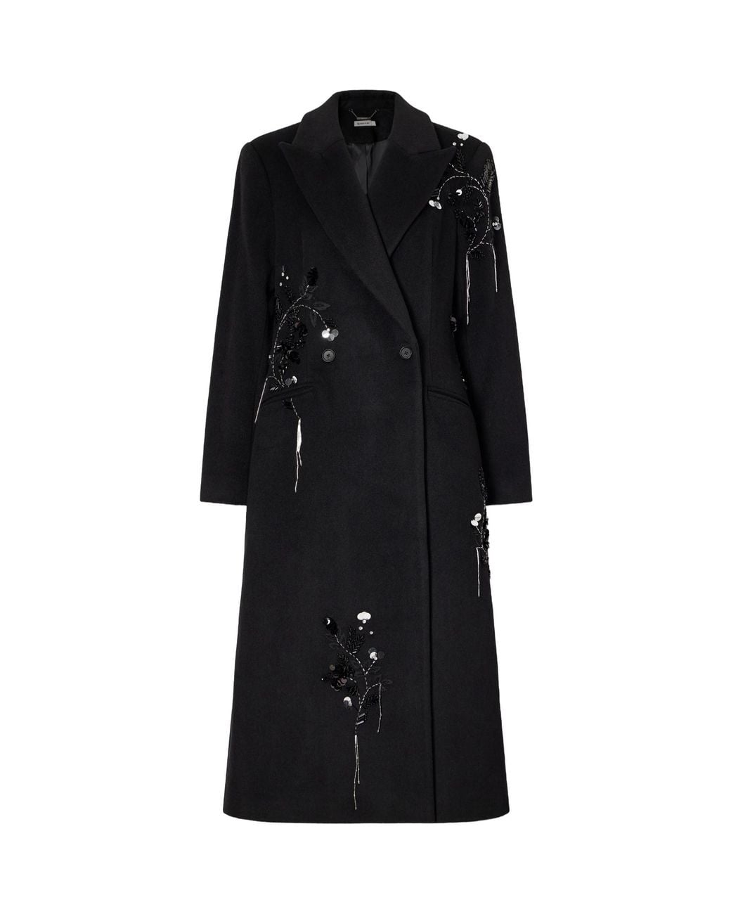 Jonathan Simkhai Black Gianni Beaded Double-Breasted Wool-Blend Felt Coat