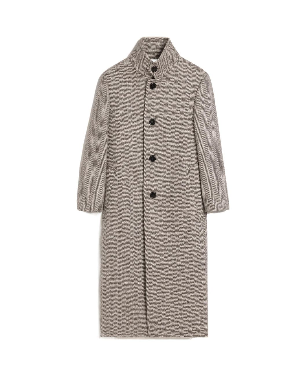 AMI Gray High-Neck Wool Coat