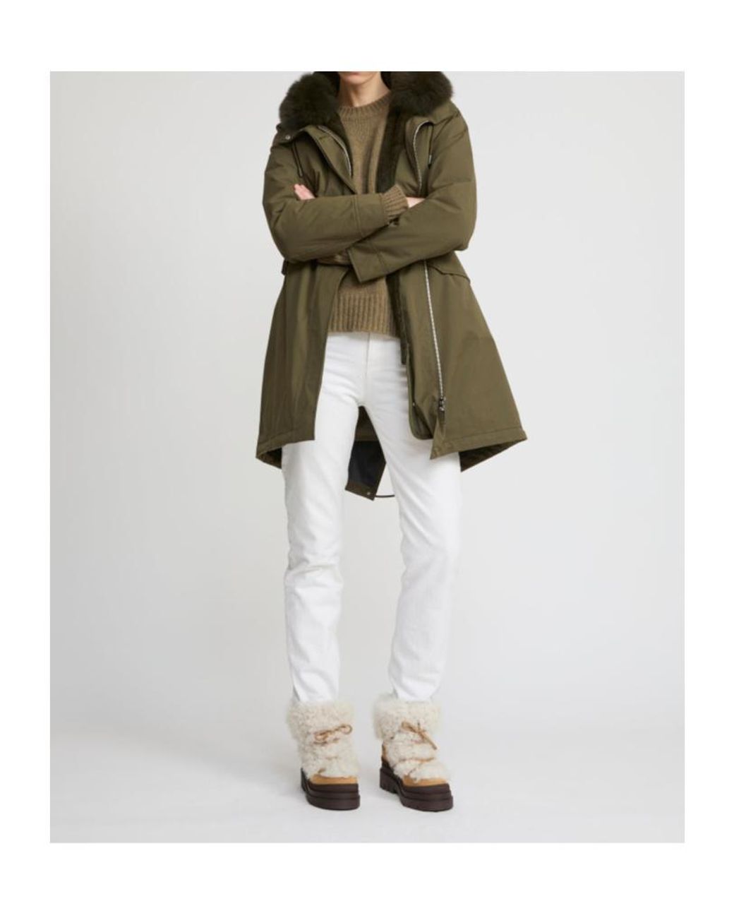 Yves Salomon Green Long Iconic Parka
