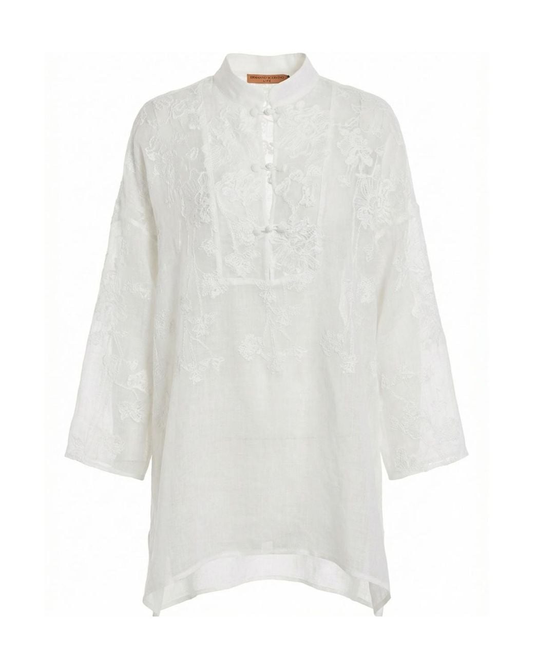 Ermanno Scervino White Embroidered Sheer Panel Top
