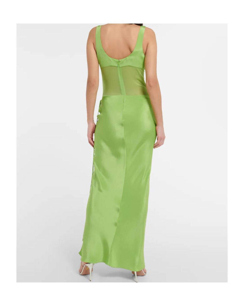 Christopher Esber Green Sheer-Detail Silk Satin Gown
