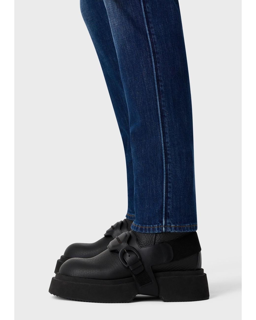 Emporio Armani Blue Logo-Patch Cotton Jeans for men