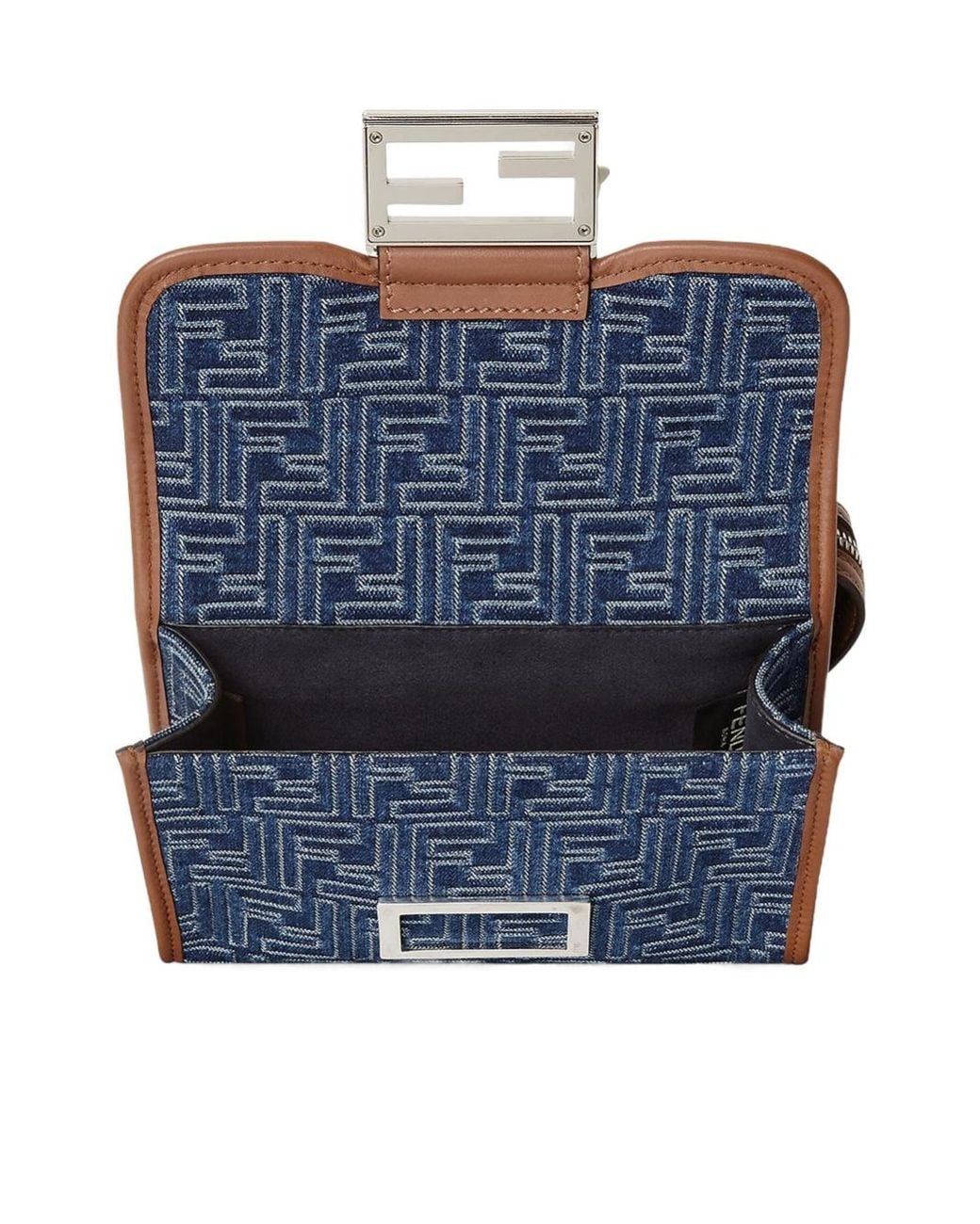 Fendi Blue Double Baguette Ff Jacquard Crossbody Bag for men