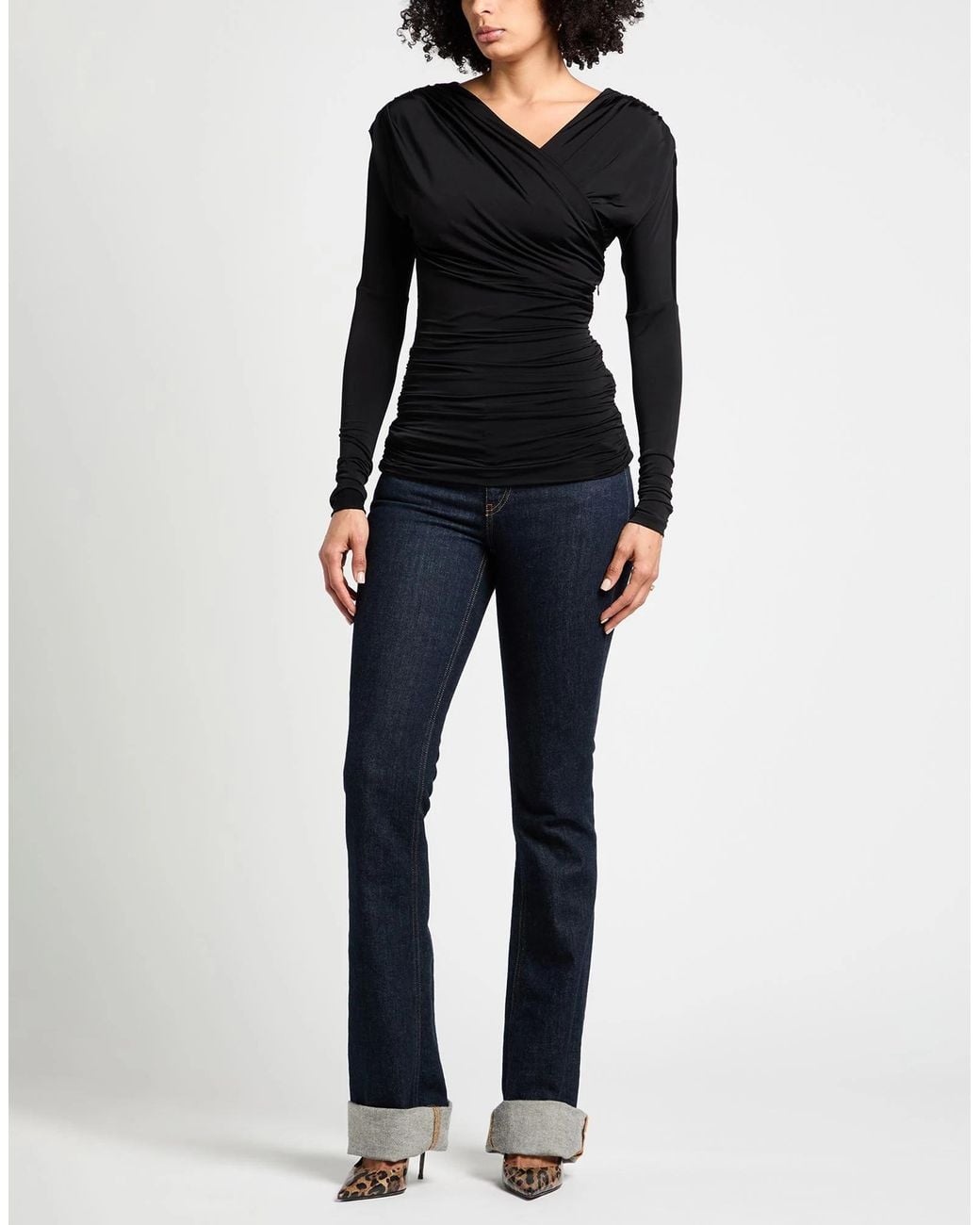 Ganni Black Solid Long-Sleeve Stretch Top