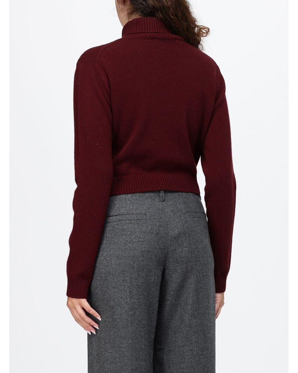 Jil Sander Red Ribbed High-Neck Jumper