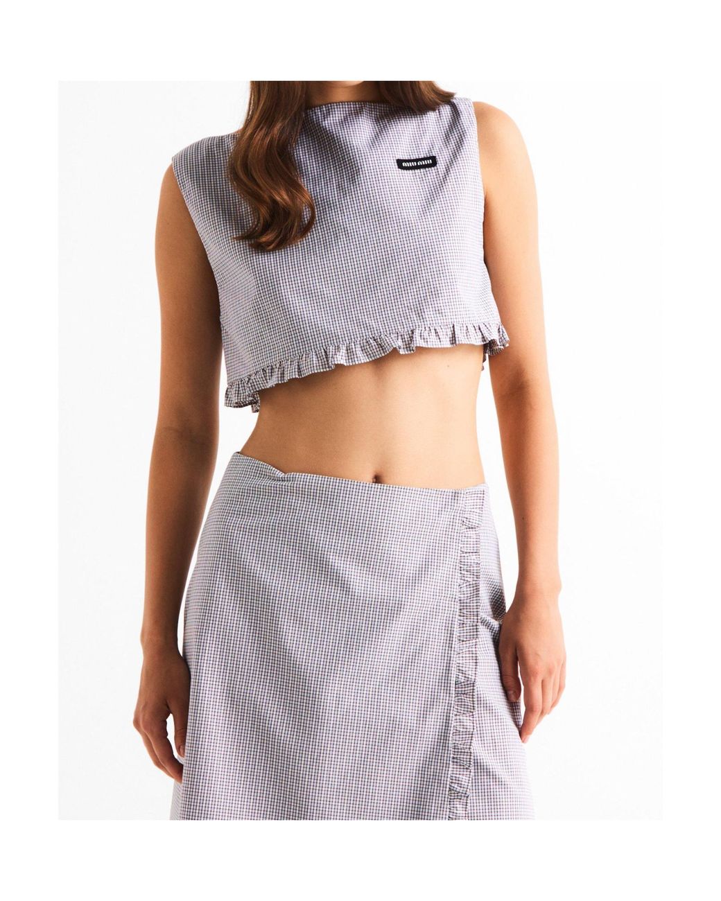 Miu Miu Gray Check Top Crop