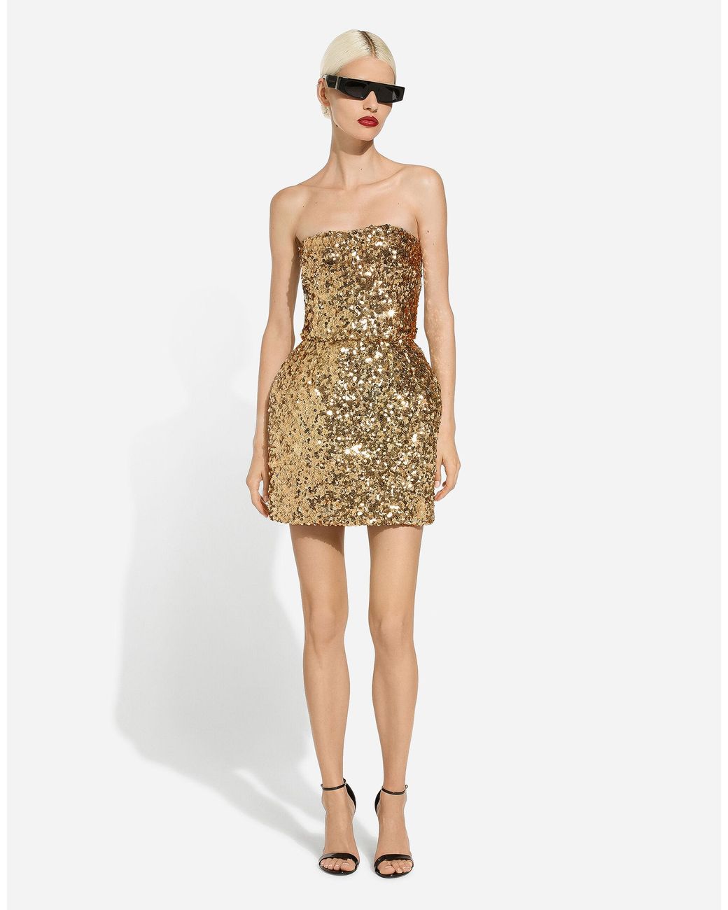 Dolce & Gabbana Natural Short Sequined Strapless Dress