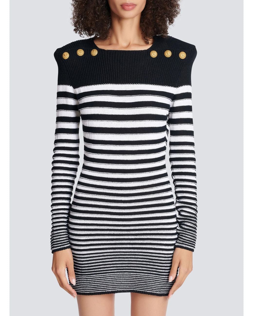 Balmain Black Striped Button-Detailed Mini Dress