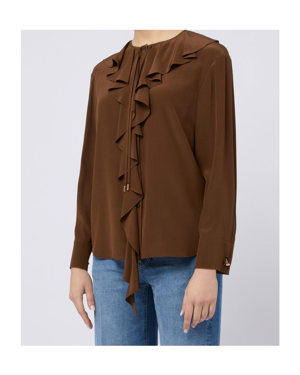 Max Mara Brown Studio Epica Ruffle Detailed Crewneck Top