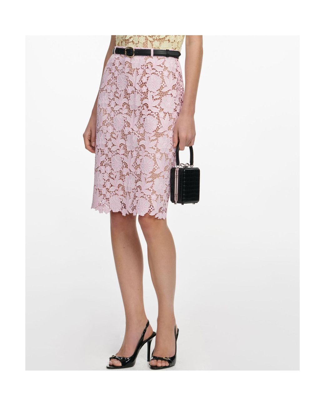 Self-Portrait Pink Floral Lace Pencil Skirt