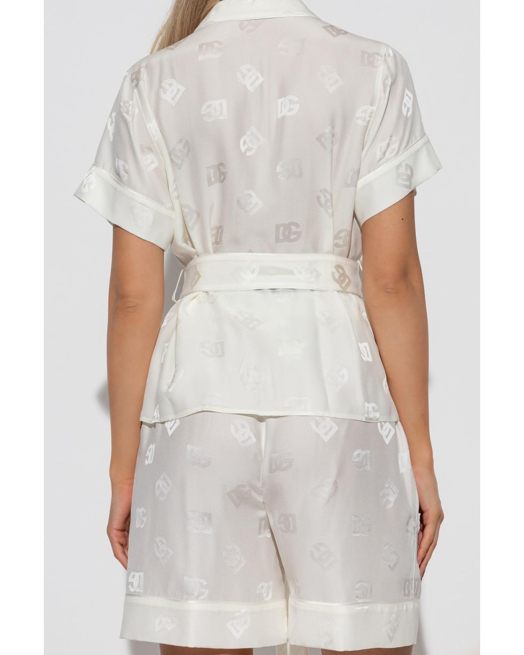 Dolce & Gabbana White All-Over Dg Logo Jacquard Satin Shirt