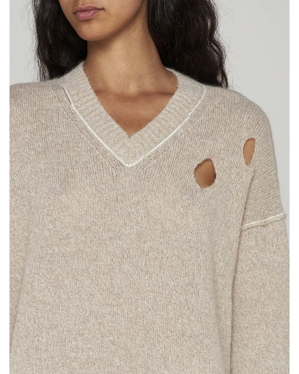 MM6 by Maison Margiela White Distressed Knitted Dress