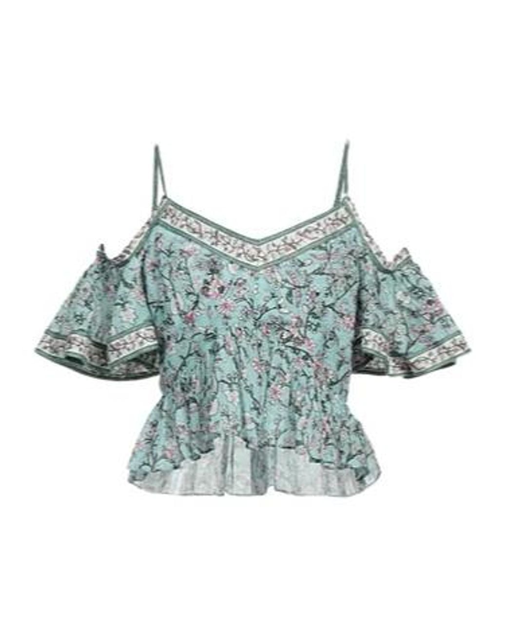 Isabel Marant Blue Off-The-Shoulder Short-Sleeved Top