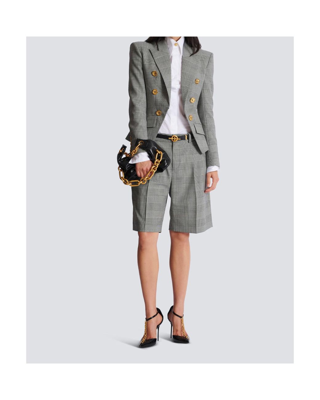 Balmain Gray Prince Of Wales Jacquard 6-Buttons Jacket