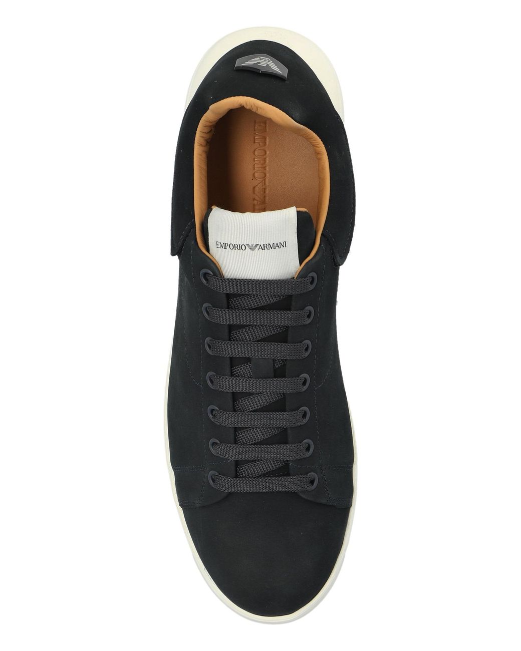 Emporio Armani Black Round Toe Lace-Up Sneakers for men