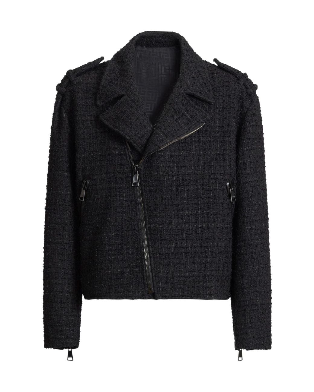 Balmain Black Tweed Biker Jacket for men