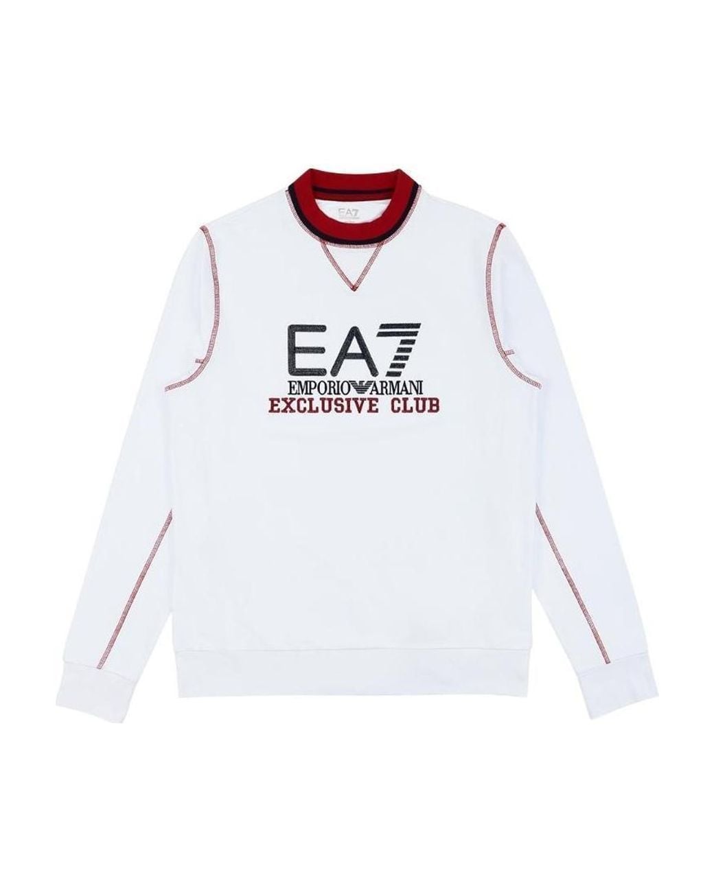 EA7 White Logo Round Neck Sweater for men