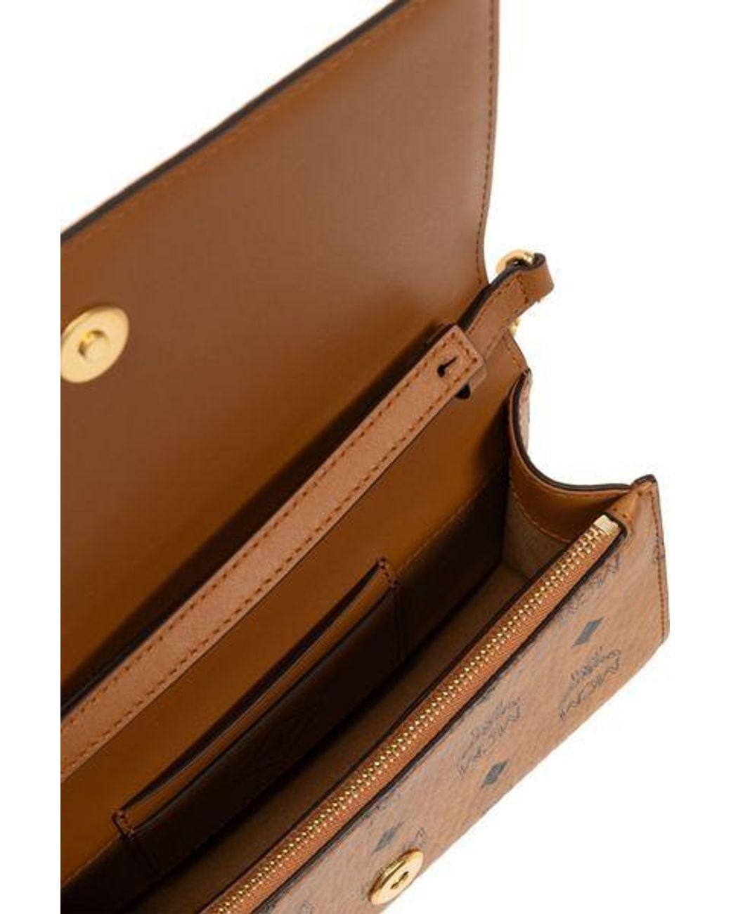 MCM Natural Logo-Engraved Chain-Linked Shoulder Bag