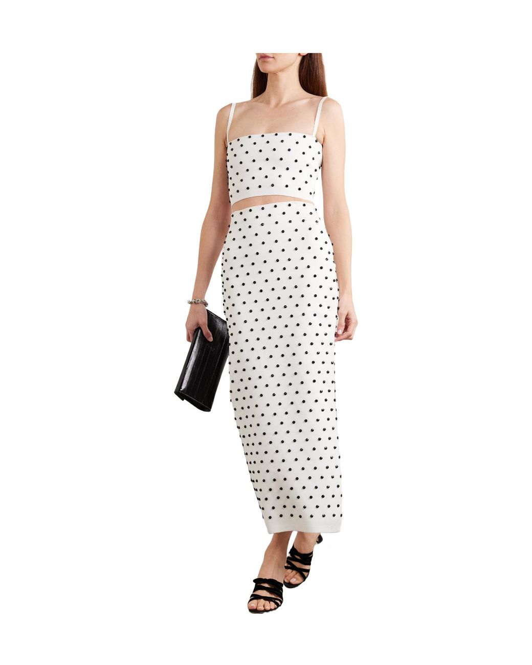 Carolina Herrera White Crystal-Embellished Knitted Midi Skirt
