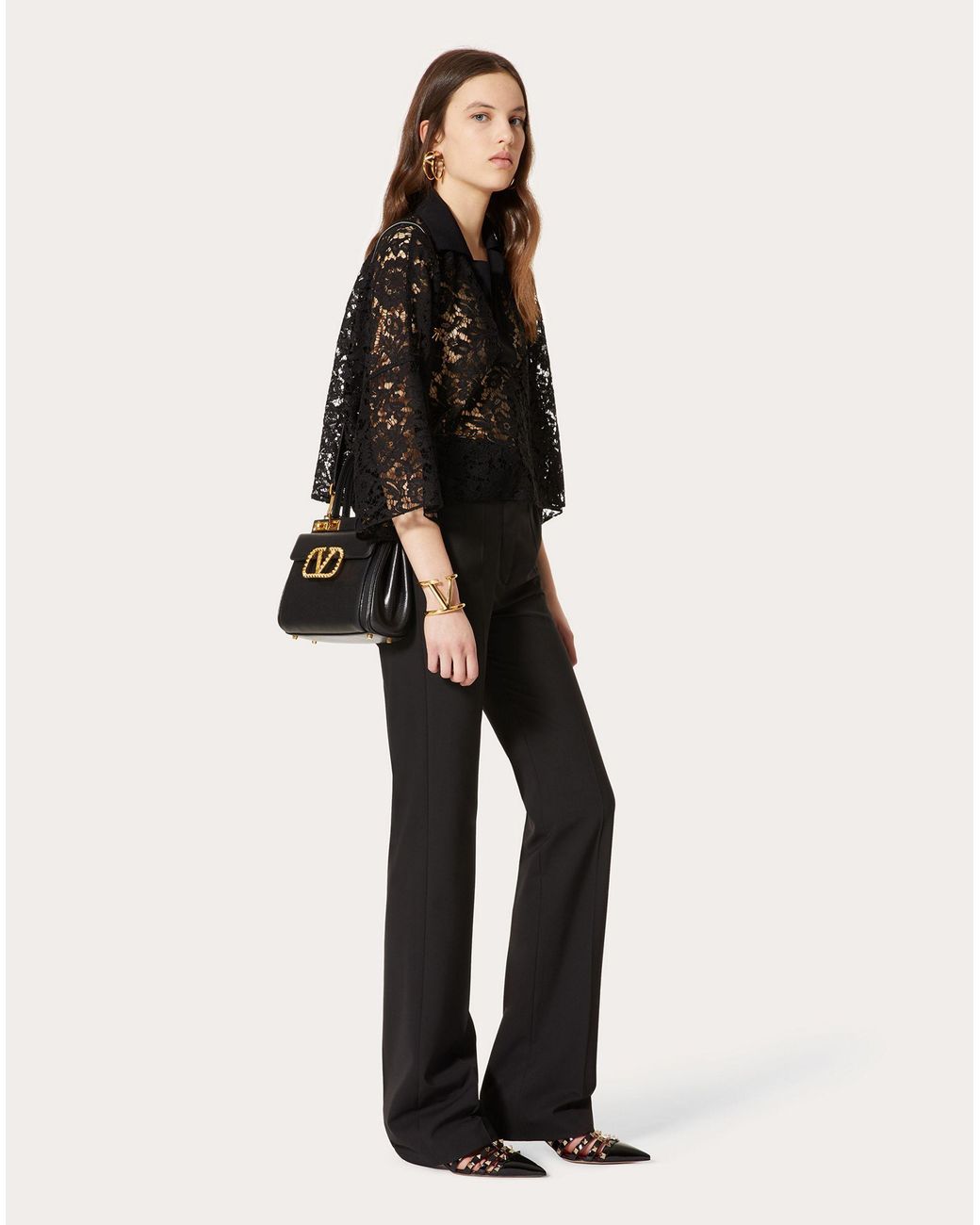 Valentino Black Vlogo Belt Wide-Leg Trousers