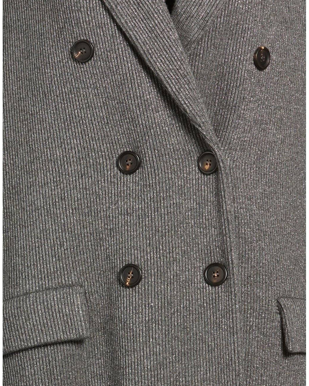 Brunello Cucinelli Gray Coat Cashmere, Viscose, Metallic Polyester