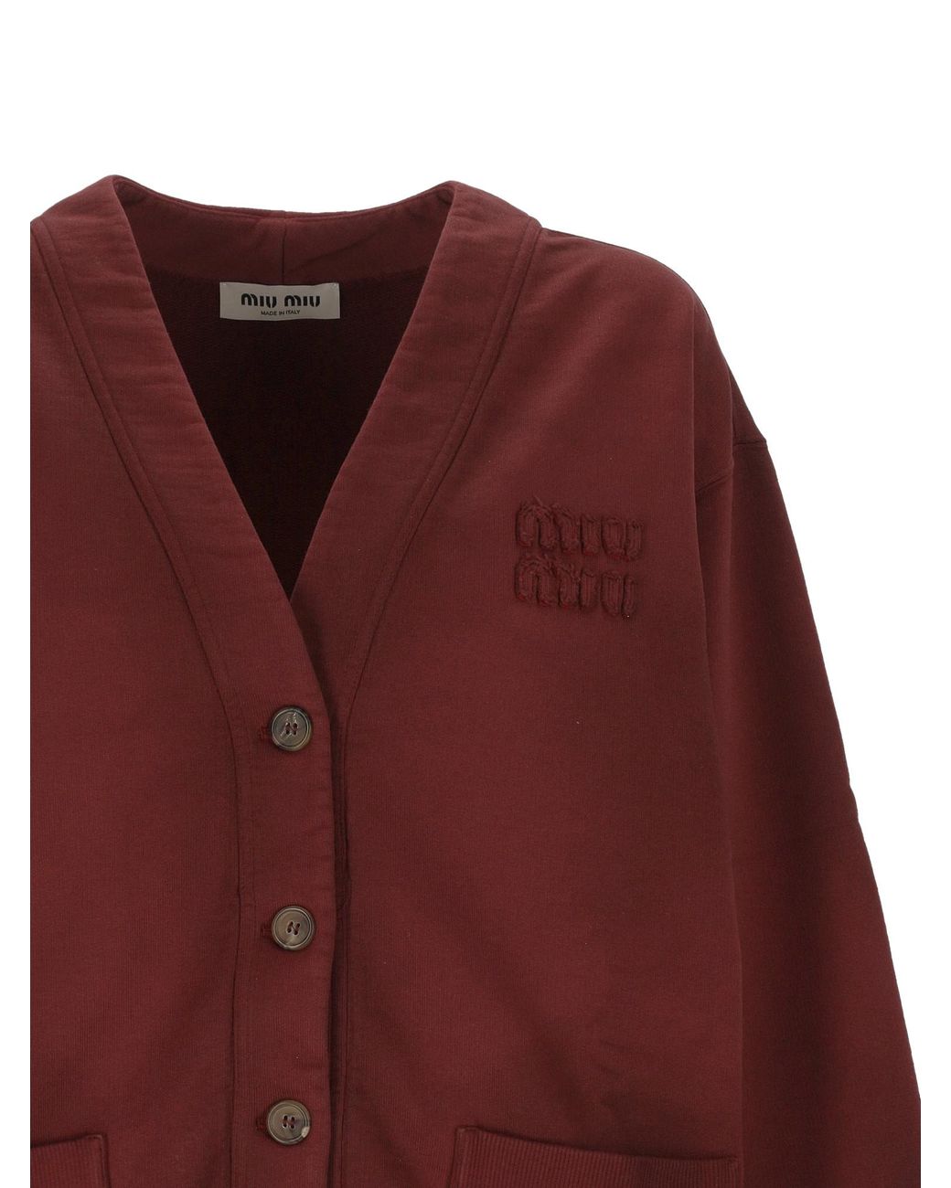 Miu Miu Red Button-Up Fleece Sweatshirt