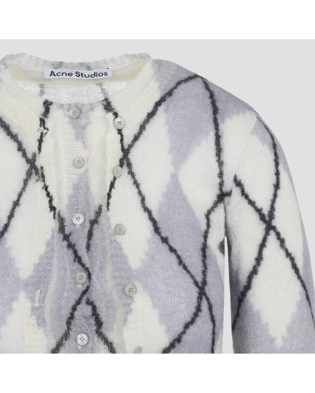 Acne Gray Diamond-Pattern Mohair Cardigan