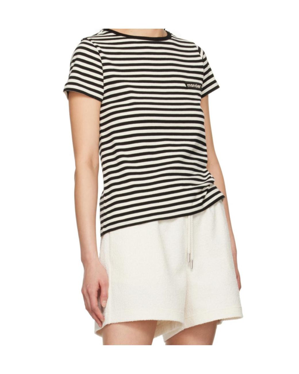 Moncler Black Logo Patch Striped Crewneck T-Shirt