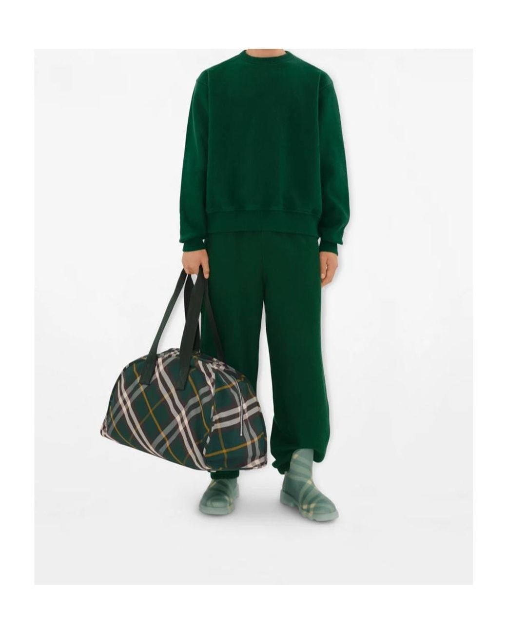 Burberry Green Shield Checkered Large Duffle Bag for men