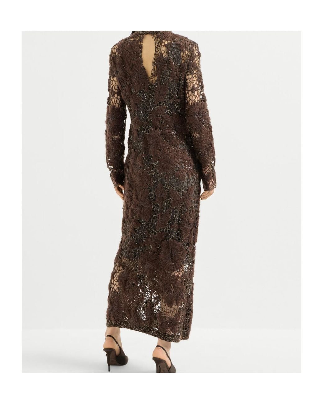 Brunello Cucinelli Brown Whispering Bloom Embroidery Knit Dress