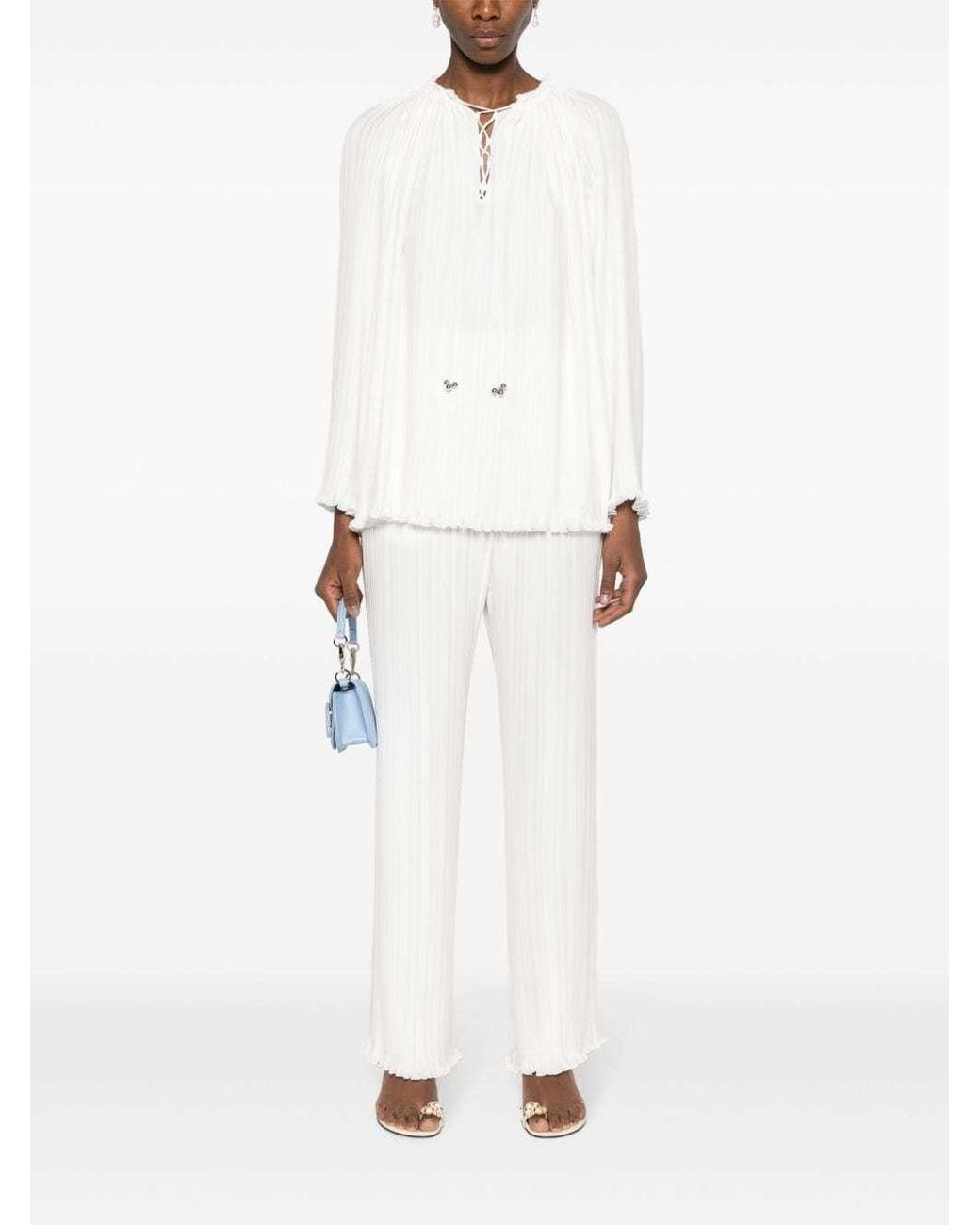Lanvin White Pleated Effect Lace-Up Blouse