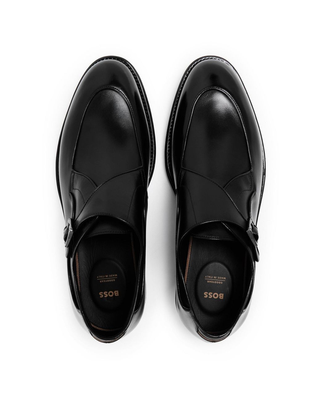 Boss Blue Polished Leather Monk Shoe for men