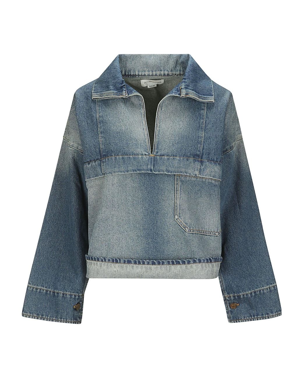 Victoria Beckham Blue Half-Zip Oversized Tunic Top