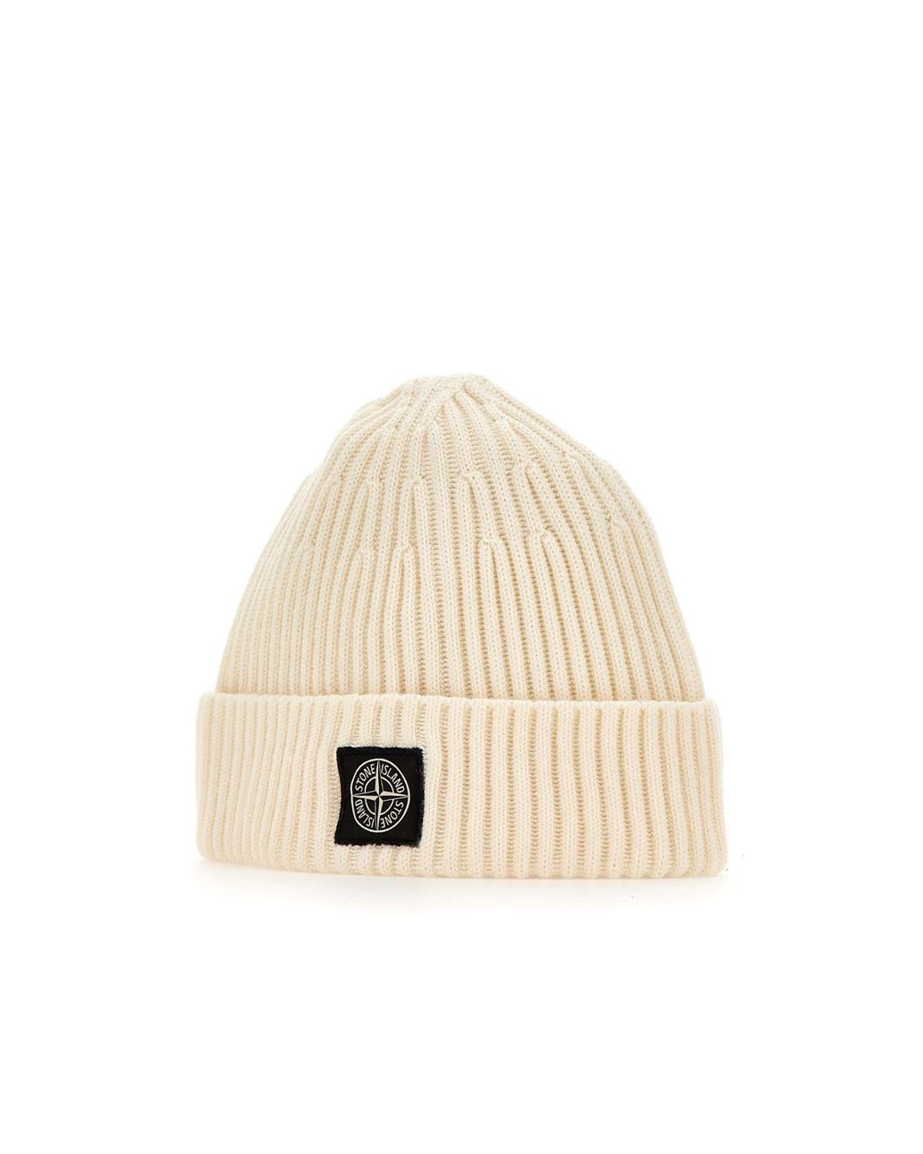 Stone Island Natural Compass Patch Ribbed Beanie for men