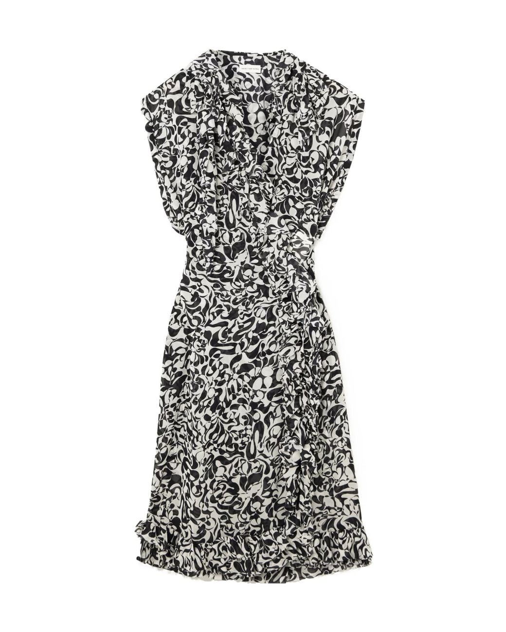 Dries Van Noten Black Ruffle Print Midi Wrap Dress