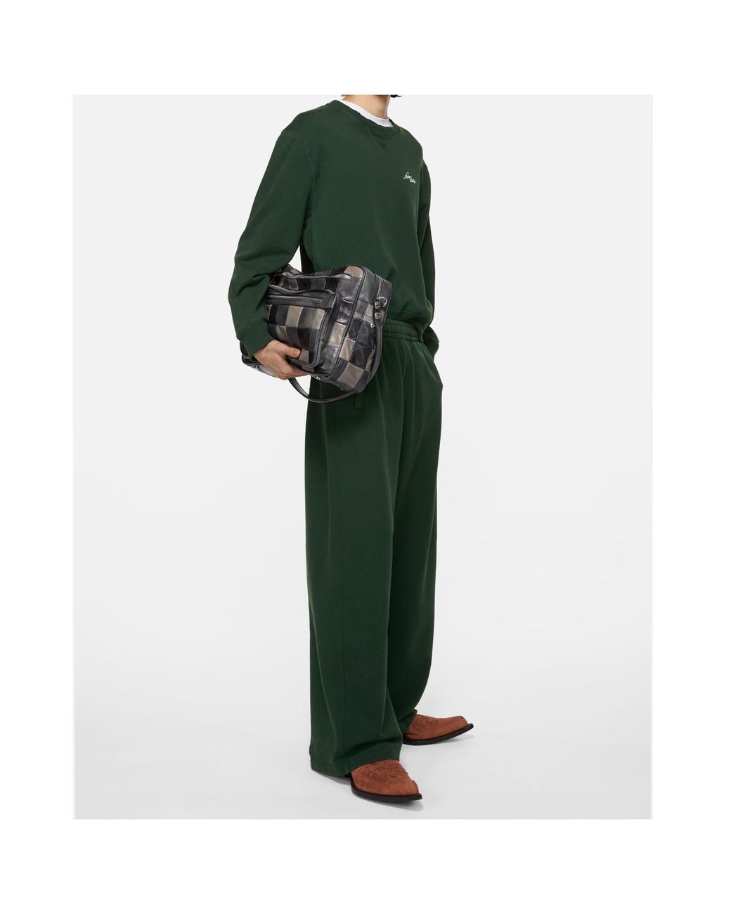 Acne Green Fleece Logo Sweatpants for men