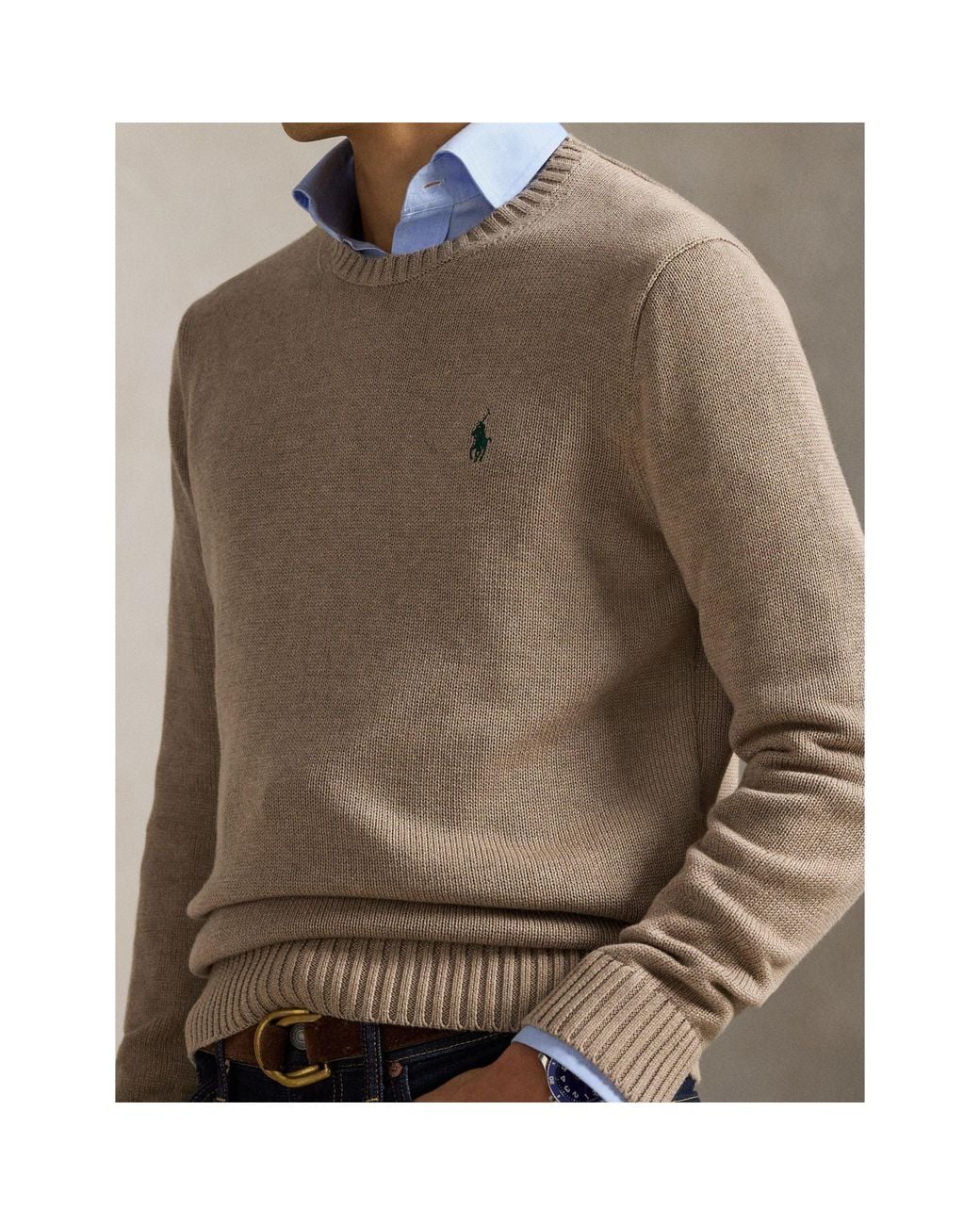 Polo Ralph Lauren Natural Khaki Pony Logo Crew Neck Knit Sweate for men