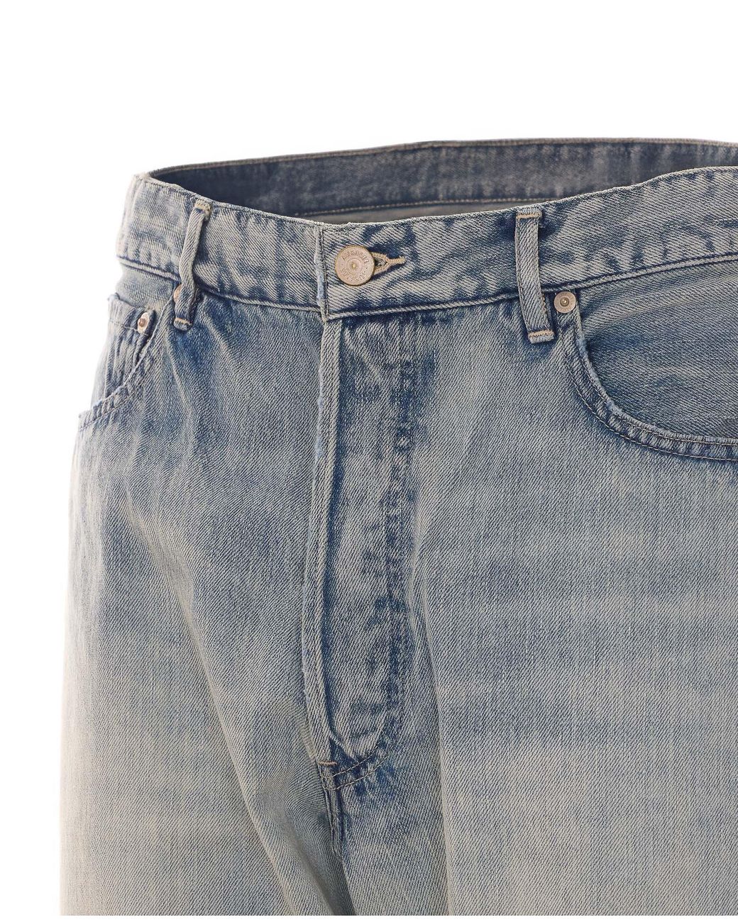 Auralee Blue Faded Selvedge Distressed Jeans for men