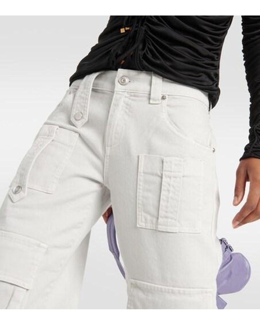 Blumarine Gray Low-Rise Denim Cargo Pants