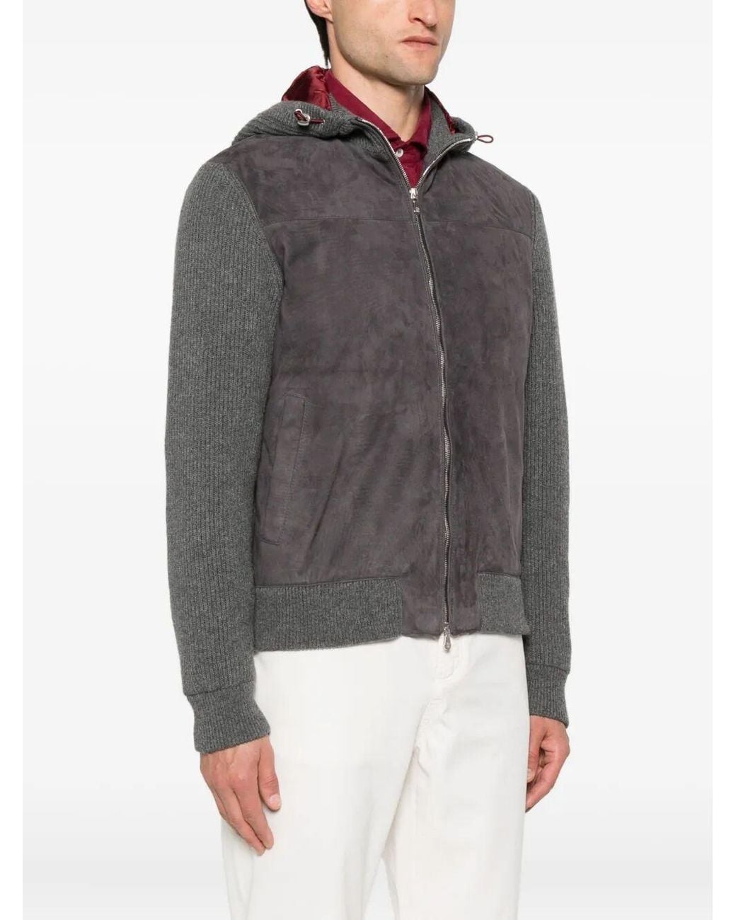 Brunello Cucinelli Gray Zip-Up Hooded Jacket for men