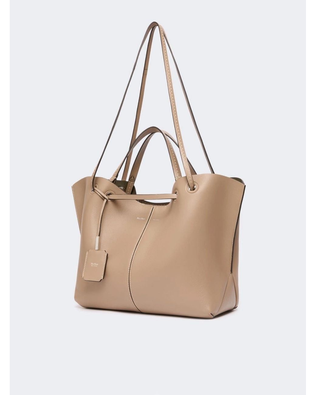 Max Mara White Double Nappa Leather Shopper Bag Mud