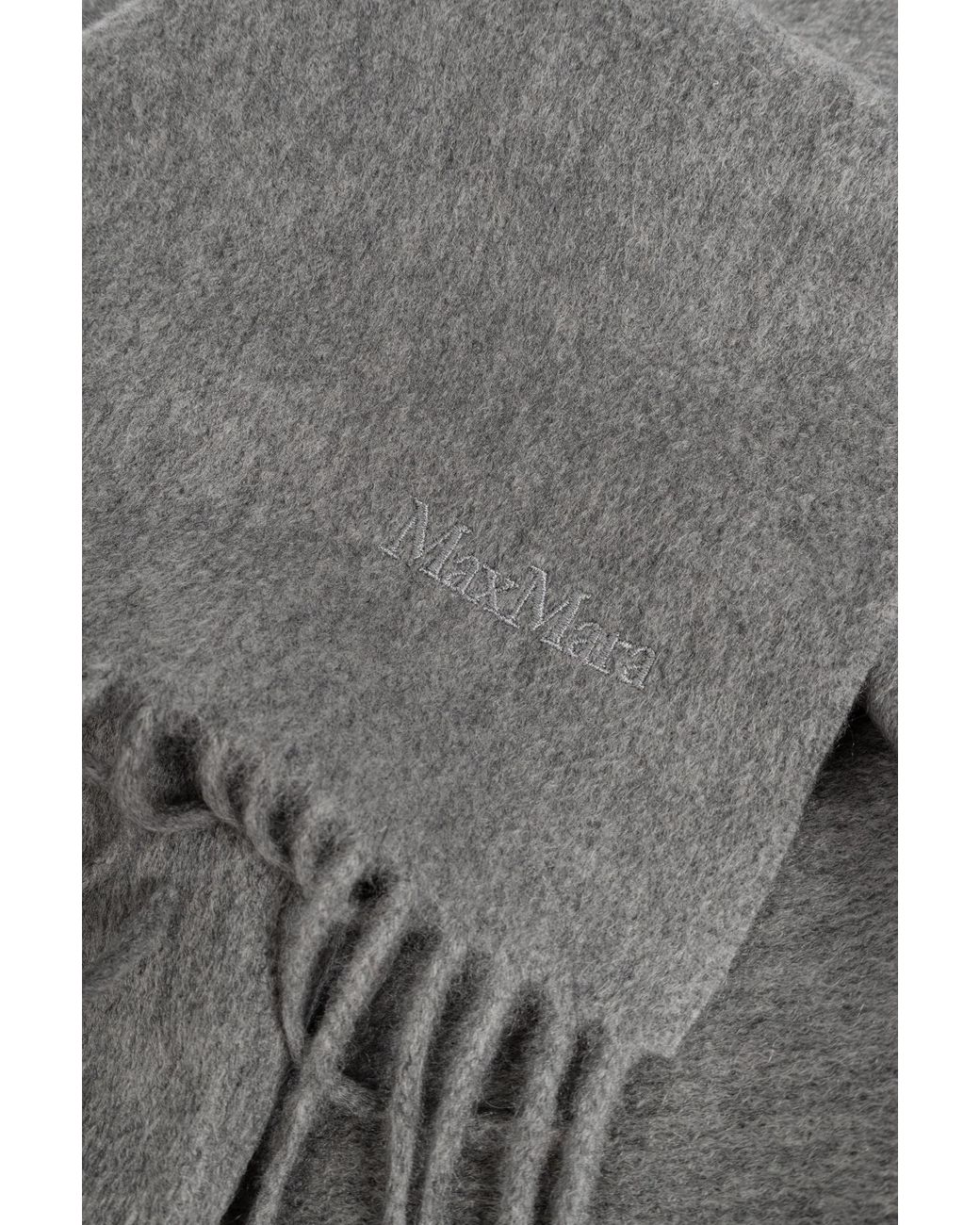Max Mara Gray Fringed Cashmere Scarf