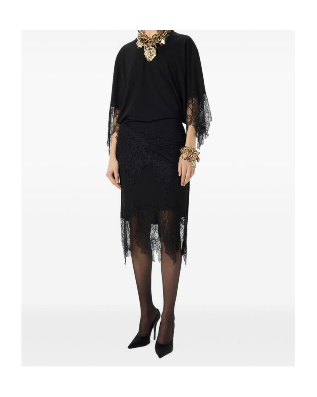 Blumarine Black Lace-Detail Jersey Midi Dress