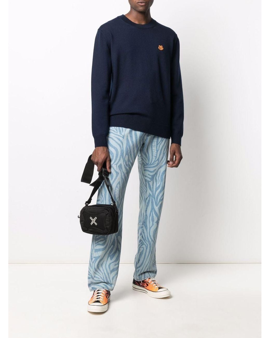 KENZO Blue Tiger Logo-Patch Jumper for men
