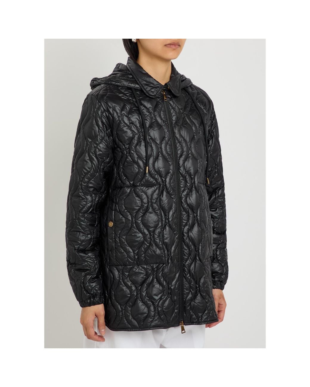 Moncler Black Hooded Diamond-Pattern Quilted Down Jacket