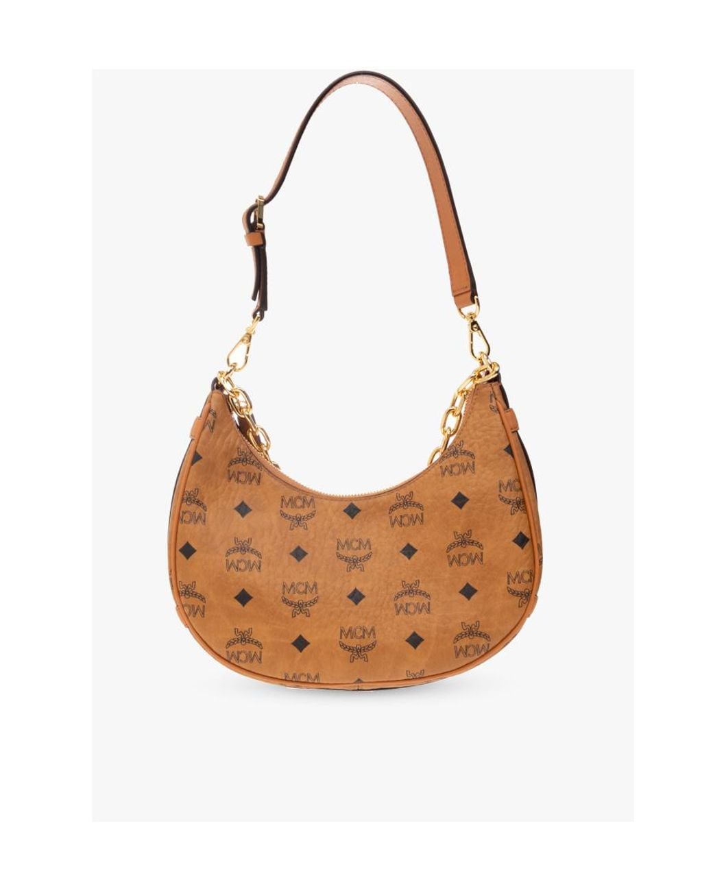 MCM White Aren Crescent Zipped Small Shoulder Bag