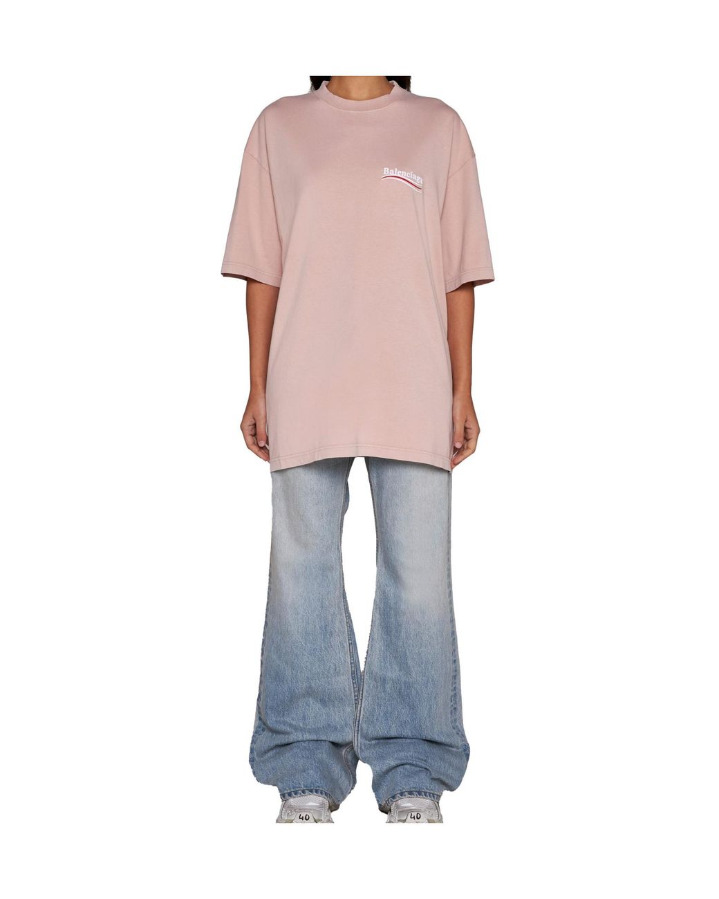 Balenciaga Pink Logo Embroidered Crewneck T-Shirt