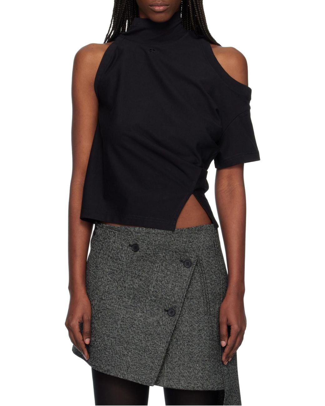 Courreges Black Courrèges Twisted Asymmetrical Cut-Out Shoulder Blouse