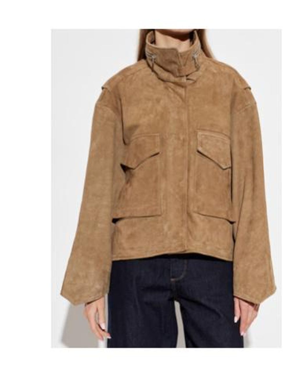 AllSaints Brown Suede Stand Collar Cargo Jacket