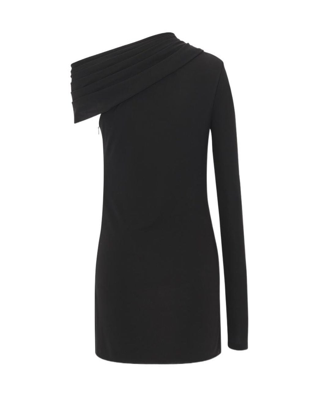Saint Laurent Black Ruched One-Sleeved Mini Dress